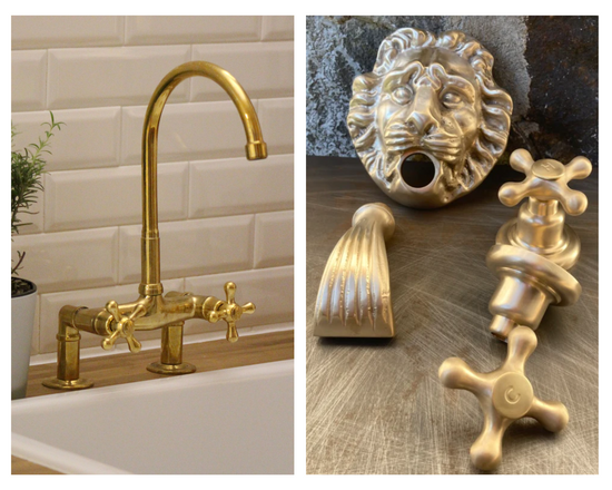 unlacquered brass tap and unlacquered satin brass lion head tap