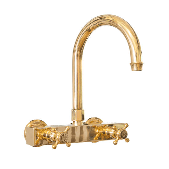 BT49Q Wall-mounted kitchen tap with curve swivel spout and solid brass quadratic body