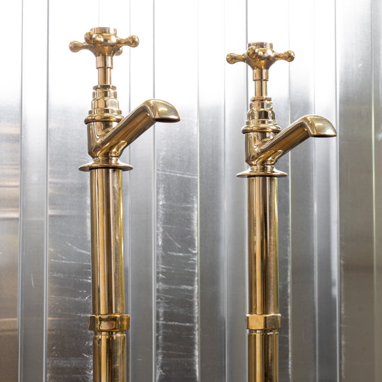 Vintage-style Francone BT15F floor-mounted pillar taps, also a classic brass faucet for a luxury bathroom.