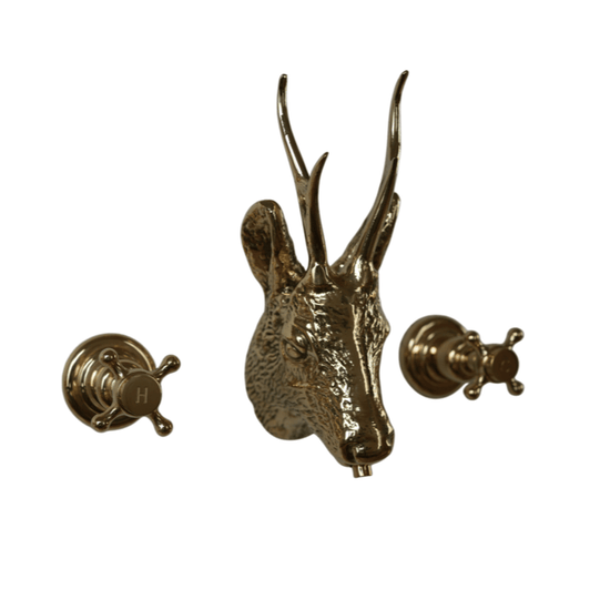 Francone BT27 traditional deer head wall-mounted bathroom faucet in solid brass with cross handles.
