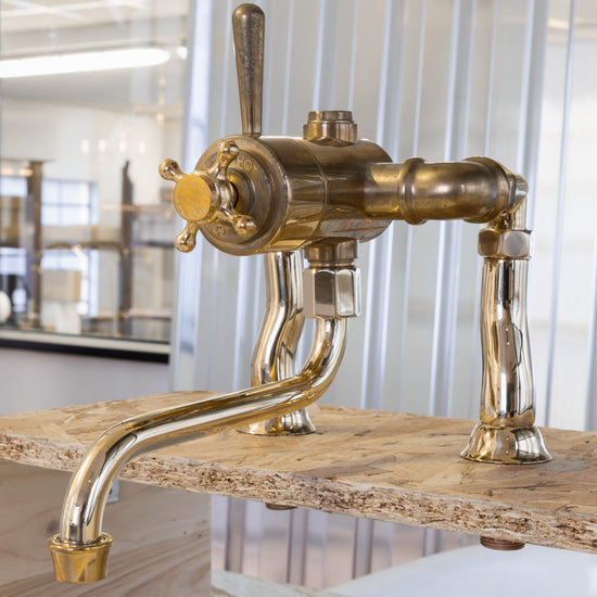 Francone BT41TD deck mounted thermostatic faucet in solid brass with a classic swivel spout.