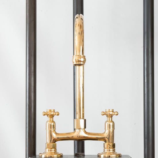 Traditional unlacquered brass kitchen faucet by Francone, featuring the BT49Y double-handle tap.