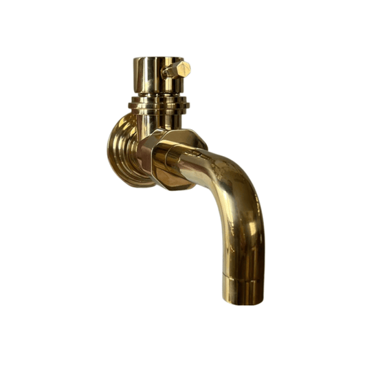 The Francone BT7CW wall-mounted solid brass mixer tap, an elegant bathroom faucet featuring a curved spout.