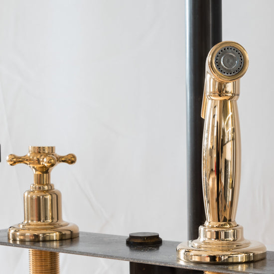 Francone BTA22 traditional solid brass pull-out spray faucet with deck-mounted control handle.