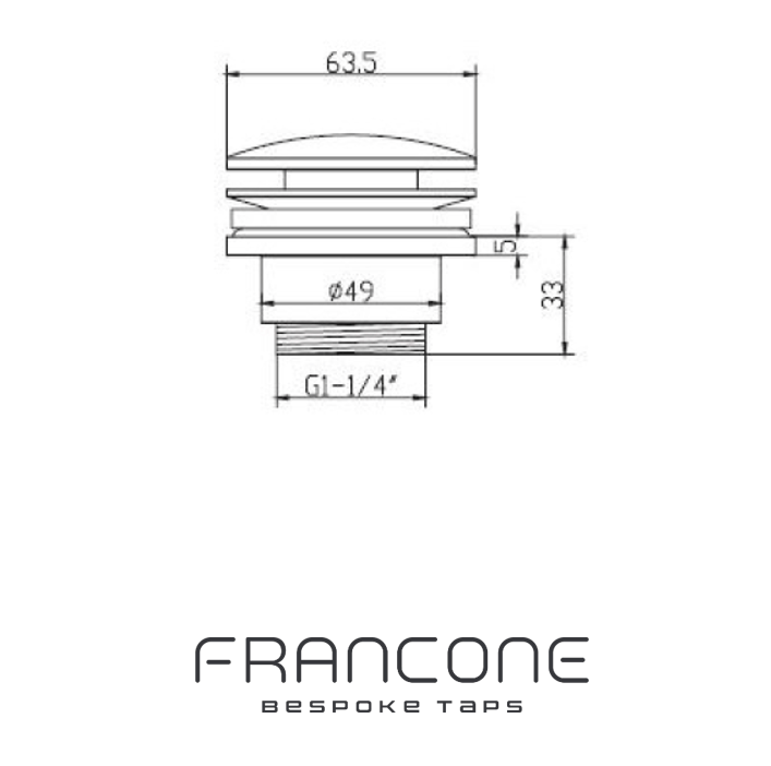 Technical drawing with dimensions for the Francone SSA4 solid brass dual click clack basin waste.
