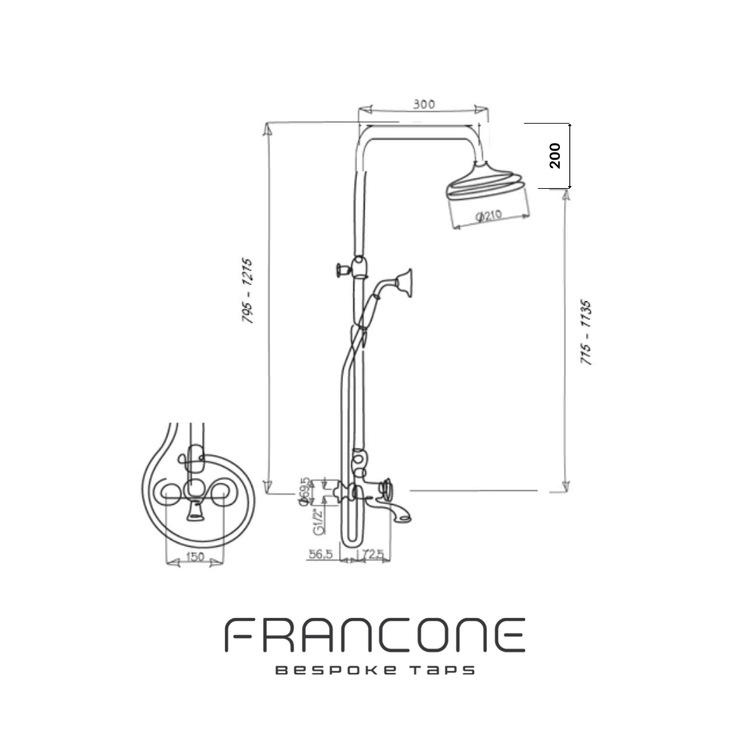 Column shower shapes from right to left - Curve, Arch and Straight