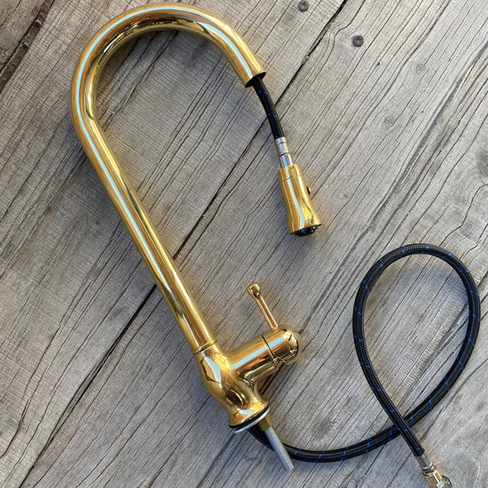 The Francone BT79 classic style solid brass kitchen faucet with a convenient pull-out spray hose.