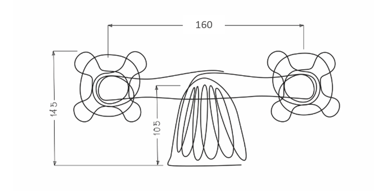 Technical drawing with dimensions for the Francone BT89 traditional wall-mounted brass bath filler tap, or faucet.
