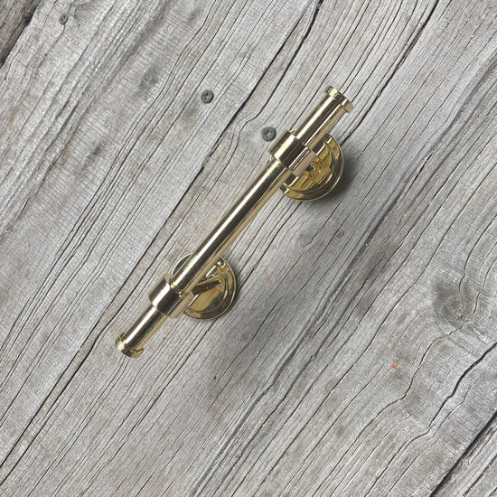Francone BTA21 single adjustable pull bar in unlacquered brass, a bespoke solid brass bathroom fitting.