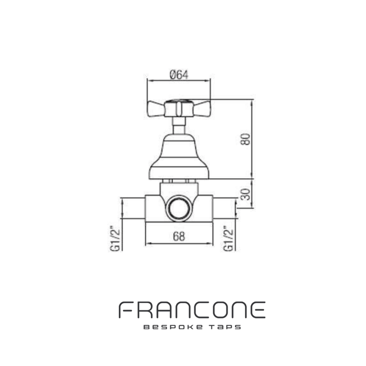 Technical drawing with dimensions for the Francone BTA5 wall-mounted bath and shower diverter handle.