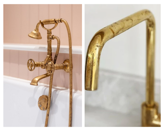 Brass tap showing water marks from hard water
