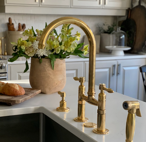 BT49R Unlacquered brass kitchen bridge tap by Francone Bespoke Taps