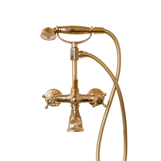 BT23H Wall-mounted bath filler with a hand shower and hexagonal details