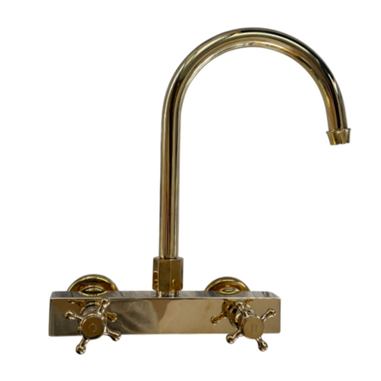 BT49Q Wall-mounted kitchen tap with curve swivel spout and solid brass quadratic body