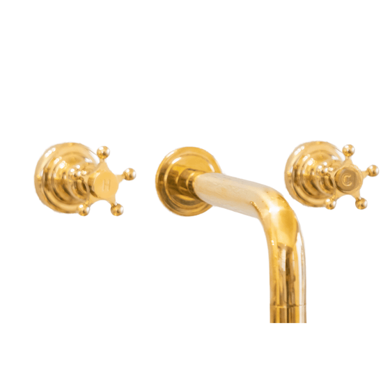 BT82 Three-hole wall mounted basin taps with timeless Stella handles