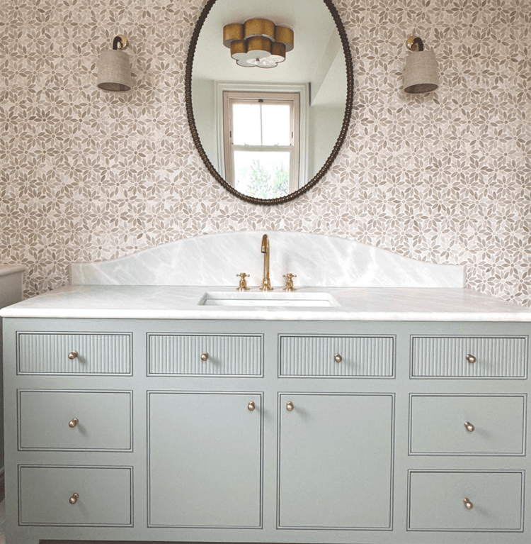Traditional Francone BT1 solid brass three-hole basin tap faucet installed on a marble vanity by King and Coats