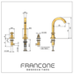Technical drawing with dimensions for the Francone BT1 traditional deck-mounted three-hole basin tap.