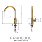 Technical drawing with dimensions for the Francone BT14C solid brass kitchen mixer tap and faucet.