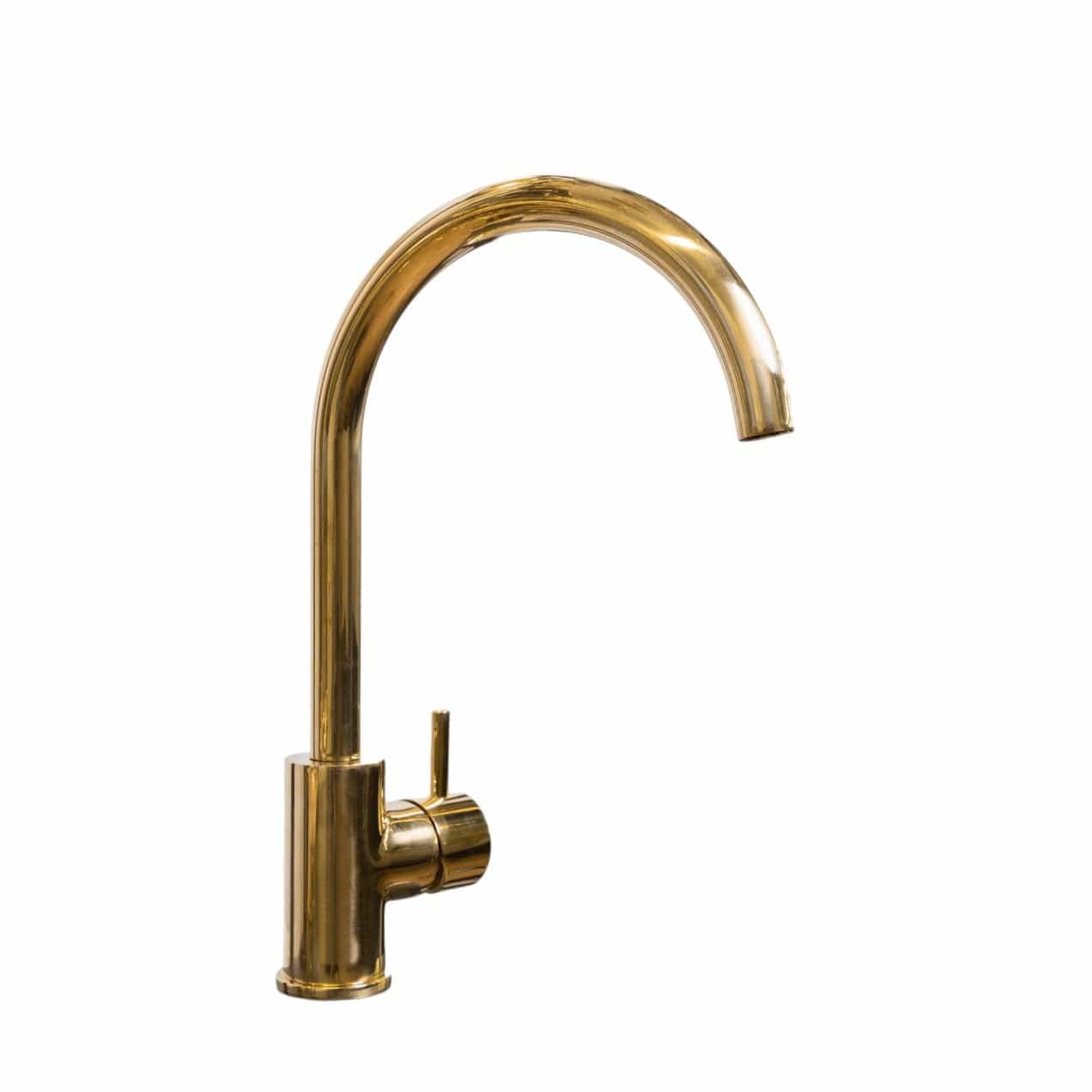 Francone BT14C traditional unlacquered brass kitchen faucet with curved swivel spout, handcrafted in Italy.