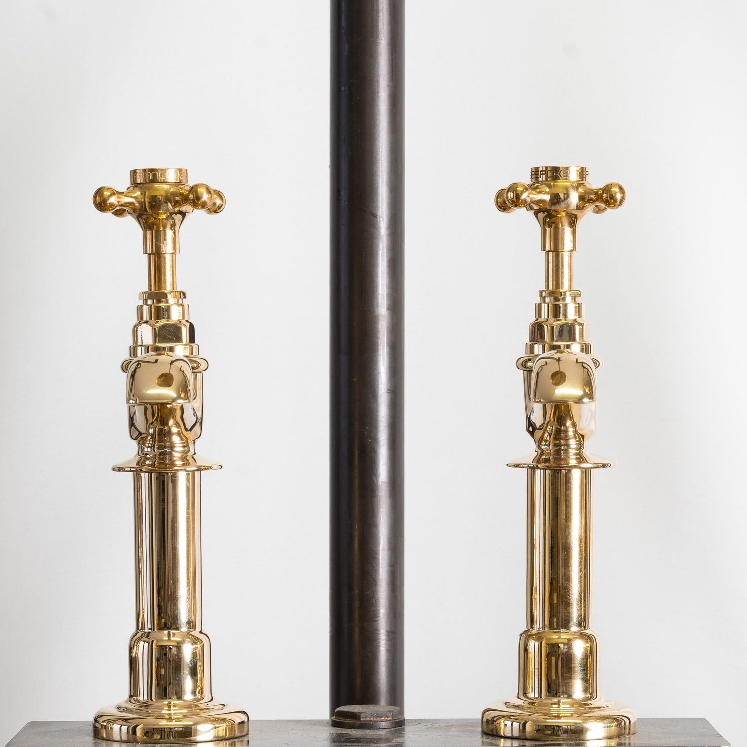 Traditional Francone BT15D unlacquered brass deck mounted extended pillar taps, also known as a vintage bathroom faucet.