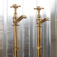 Vintage-style Francone BT15F floor-mounted pillar taps, also a classic brass faucet for a luxury bathroom.