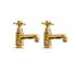 A pair of traditional Francone BT15Z No 2 pillar taps in unlacquered brass, ideal for a vintage bathroom faucet look.