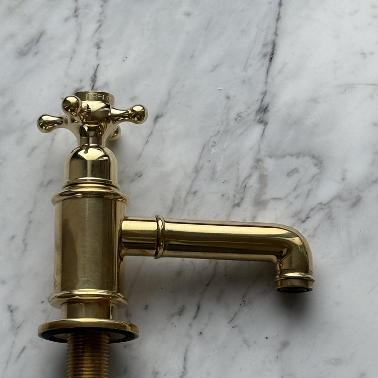 Traditional unlacquered brass Francone BT15Z pillar tap, a handcrafted solid brass bathroom faucet.
