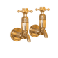 Francone BT16W traditional wall-mounted pillar taps in unlacquered brass, also known as basin faucets.