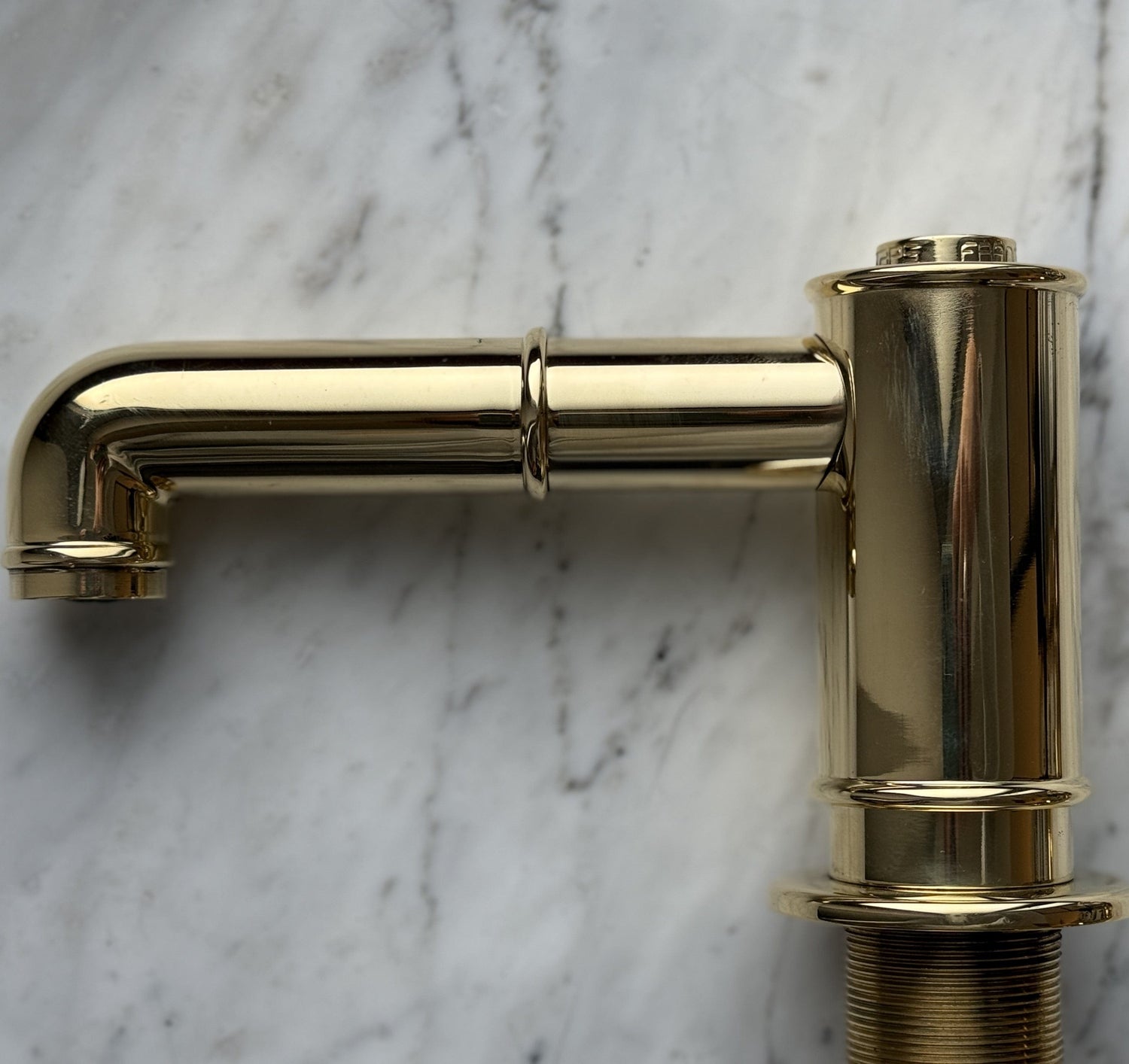 Detail of the Francone BT17Z contemporary deck-mounted solid brass bathroom tap, also a faucet.