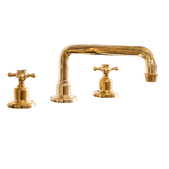 Traditional Francone BT19 deck-mounted three-hole bathroom basin faucet in solid unlacquered brass.