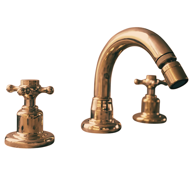 Traditional three-hole bidet tap, the Francone BT1B faucet in unlacquered brass.