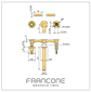 Technical drawing with dimensions for the Francone BT20 wall-mounted basin faucet with wheel handles.