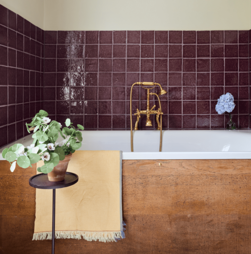 Traditional Francone BT23D solid brass deck-mounted bath filler and hand shower faucet in a bathroom by Palmer and Stone.