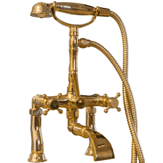 Traditional Francone BT23D unlacquered brass bathroom faucet and bath filler with a hand shower.