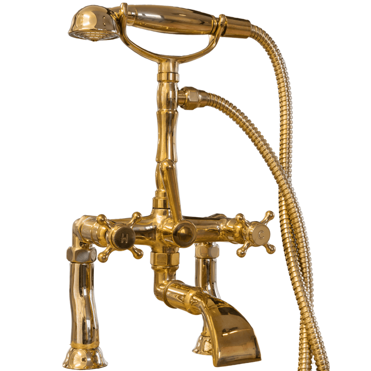 Traditional Francone BT23D unlacquered brass bathroom faucet and bath filler with a hand shower.