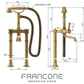 Technical drawing with dimensions for the Francone BT23F traditional floor-mounted bath filler faucet.