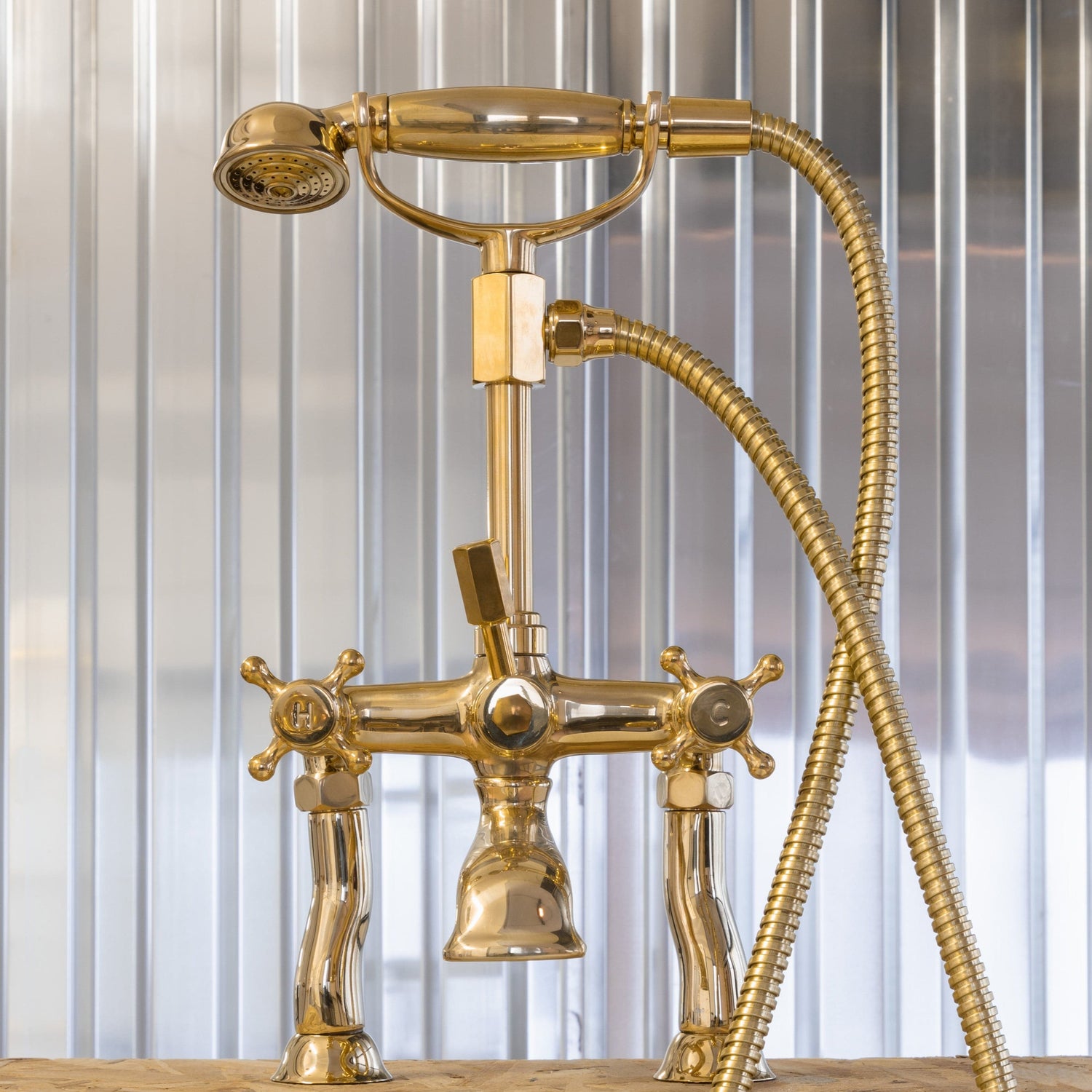 Francone BT23HD traditional solid brass deck-mounted bath filler tap with hand shower faucet, made in Italy.