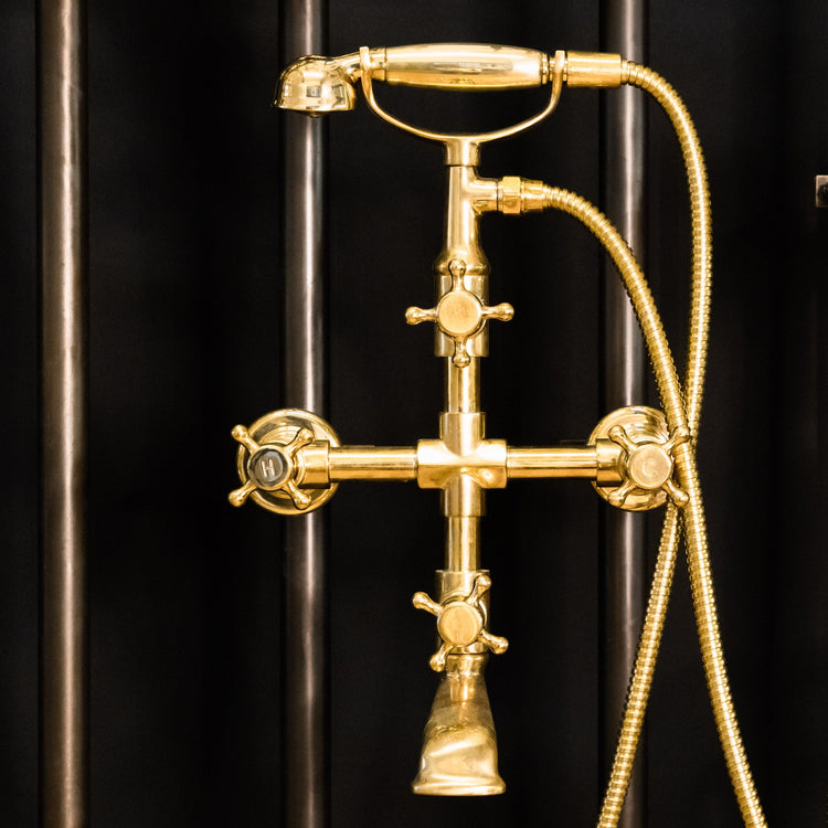 Traditional Francone BT23S wall-mounted solid brass bath filler tap with hand shower.
