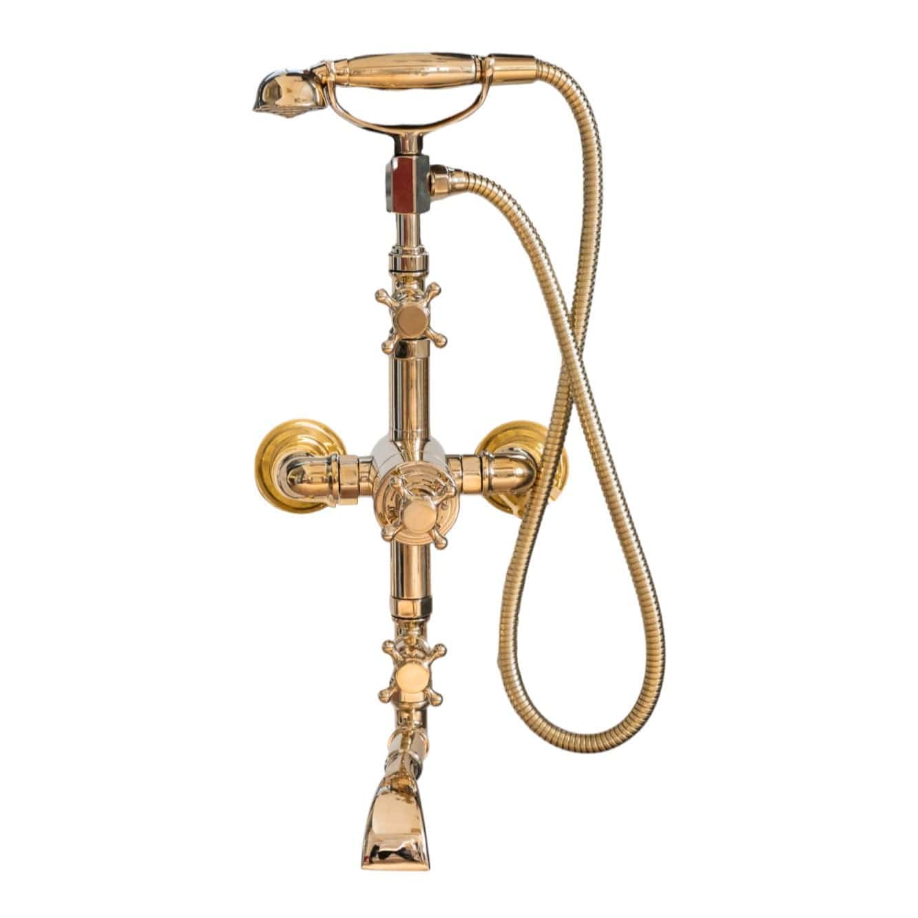 Francone BT23T traditional wall-mounted brass thermostatic bath filler faucet with integrated hand shower.