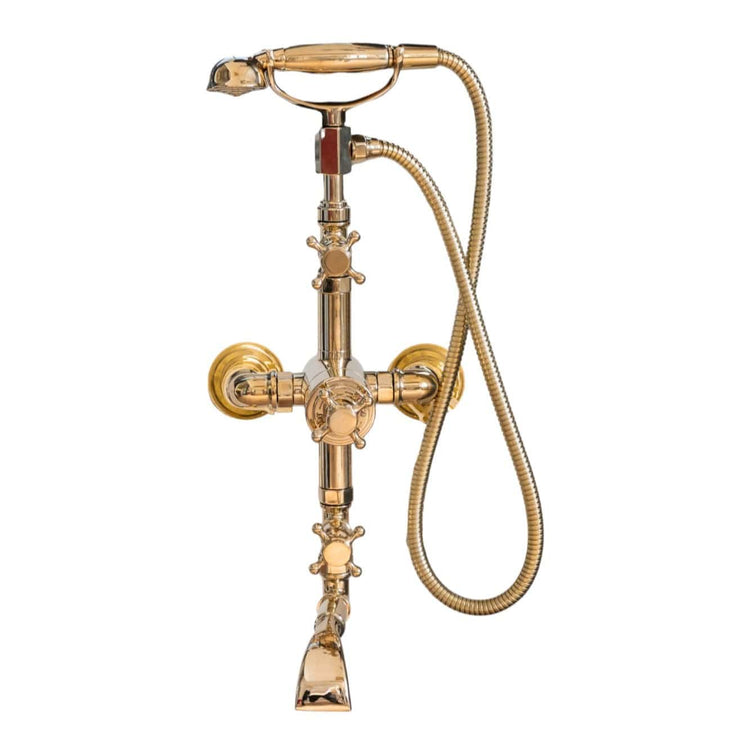 Francone BT23T traditional wall-mounted brass thermostatic bath filler faucet with integrated hand shower.