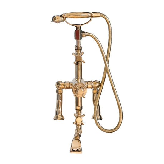 Traditional Francone BT23TD deck mounted thermostatic bath filler faucet in solid brass with hand shower.