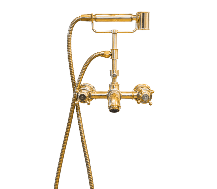 Traditional Francone BT23Z wall-mounted unlacquered brass bath filler faucet with hand shower.
