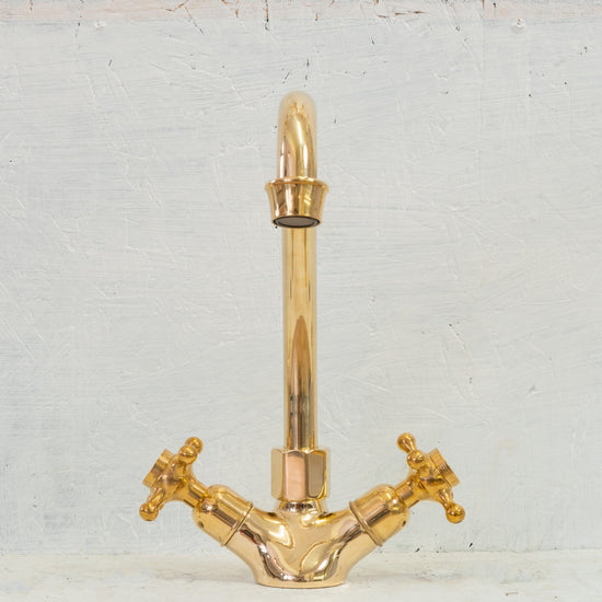 Traditional Francone BT24 unlacquered brass deck mounted tap, a classic Italian-made faucet with a swivel spout.