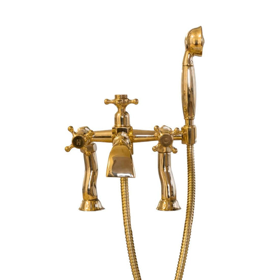Traditional Francone BT25+D solid brass deck mounted bath filler faucet with hand shower.