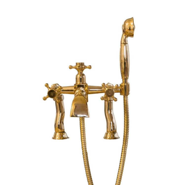 Traditional Francone BT25+D solid brass deck mounted bath filler faucet with hand shower.