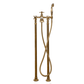 Traditional unlacquered brass Francone BT25+F floor-mounted bath filler tap and hand shower faucet.