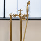 Francone BT25+F traditional floor-mounted bath filler faucet and hand shower in unlacquered brass.