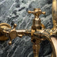 Detail of the traditional Francone BT25 unlacquered brass bath filler faucet, handcrafted in Italy.
