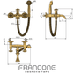 Technical drawing with dimensions for the Francone BT25+ wall mounted solid brass bath filler tap and hand shower.