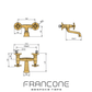 Technical drawing with dimensions for the Francone BT25 traditional wall-mounted solid brass bath filler faucet.